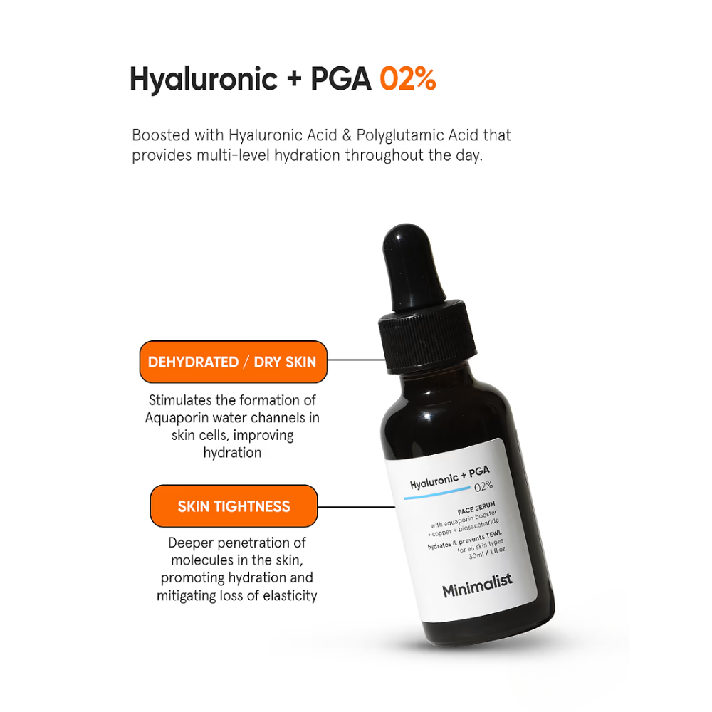 मिनिमलिस्ट हयालूरोनिक + पीजीए 02% फेस सीरम 30ml