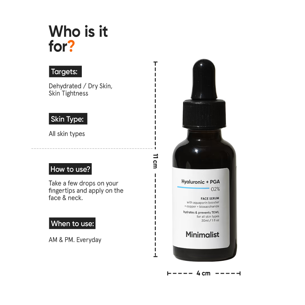 मिनिमलिस्ट हयालूरोनिक + पीजीए 02% फेस सीरम 30ml