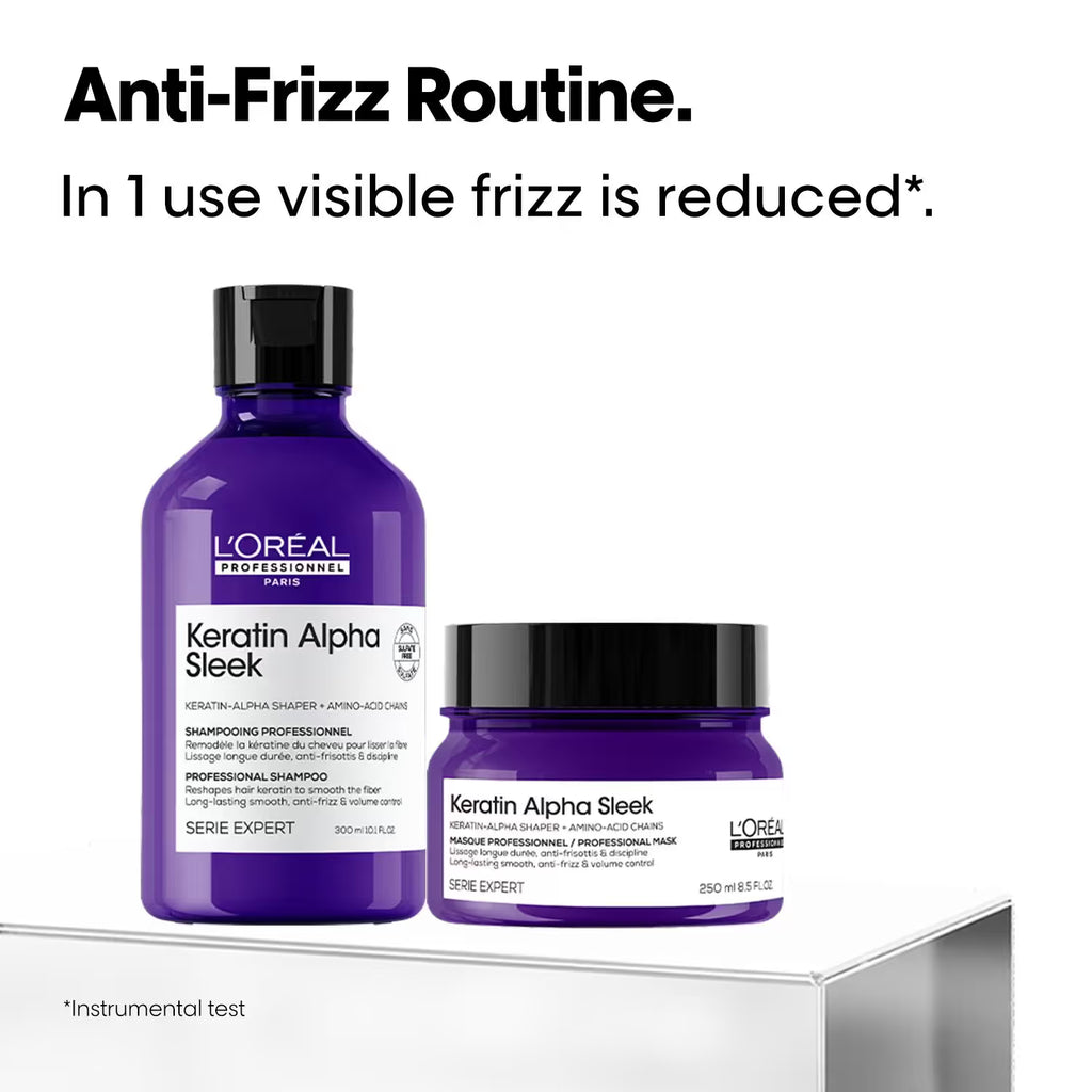 LOREAL PROFESSIONNEL Keratin Alpha Sleek Shampoo 300 ml & Hair Mask 250 ml Frizz Control Combo