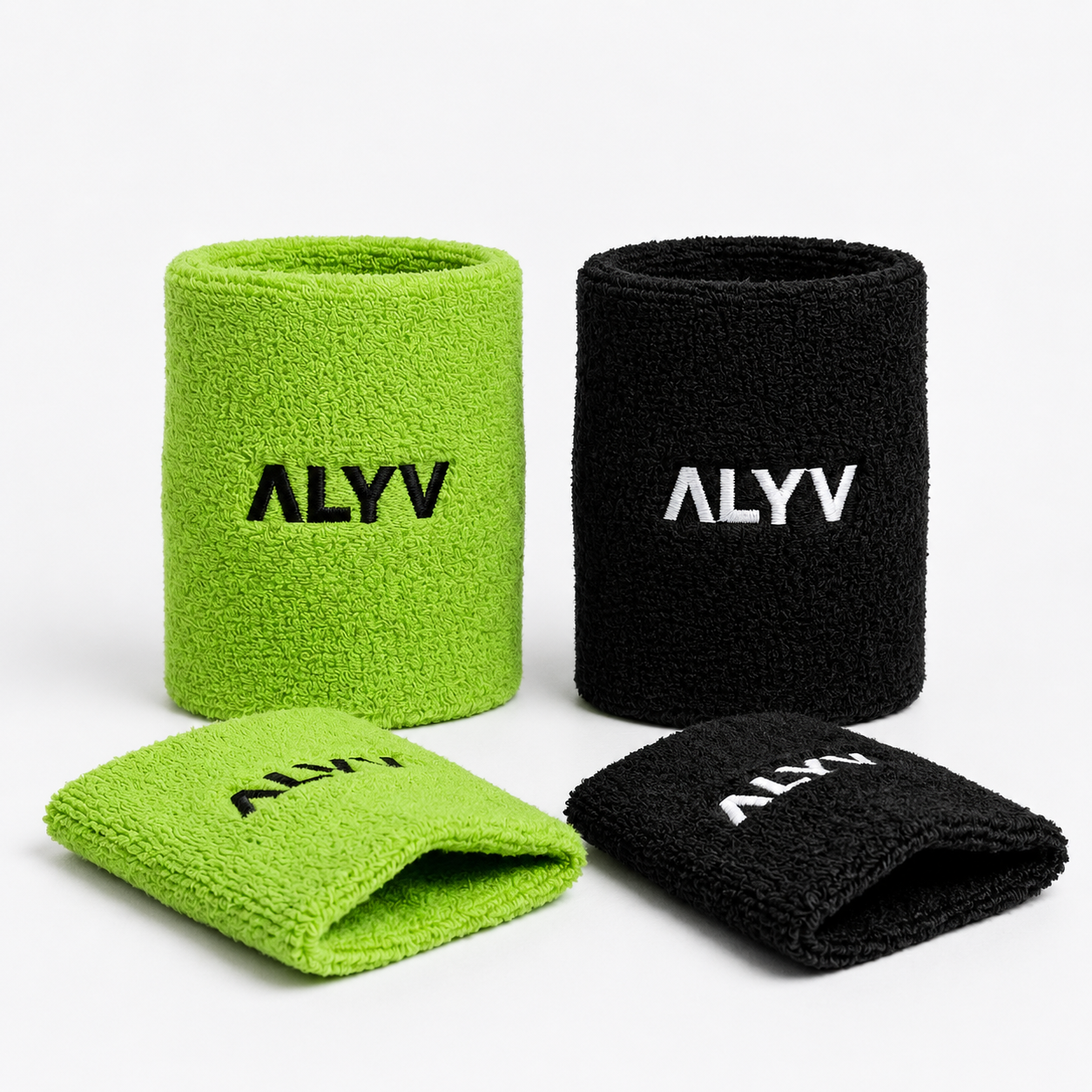 ALYV Sports Wrist Sweatband for Men & Women | Green & Black | Set of 4