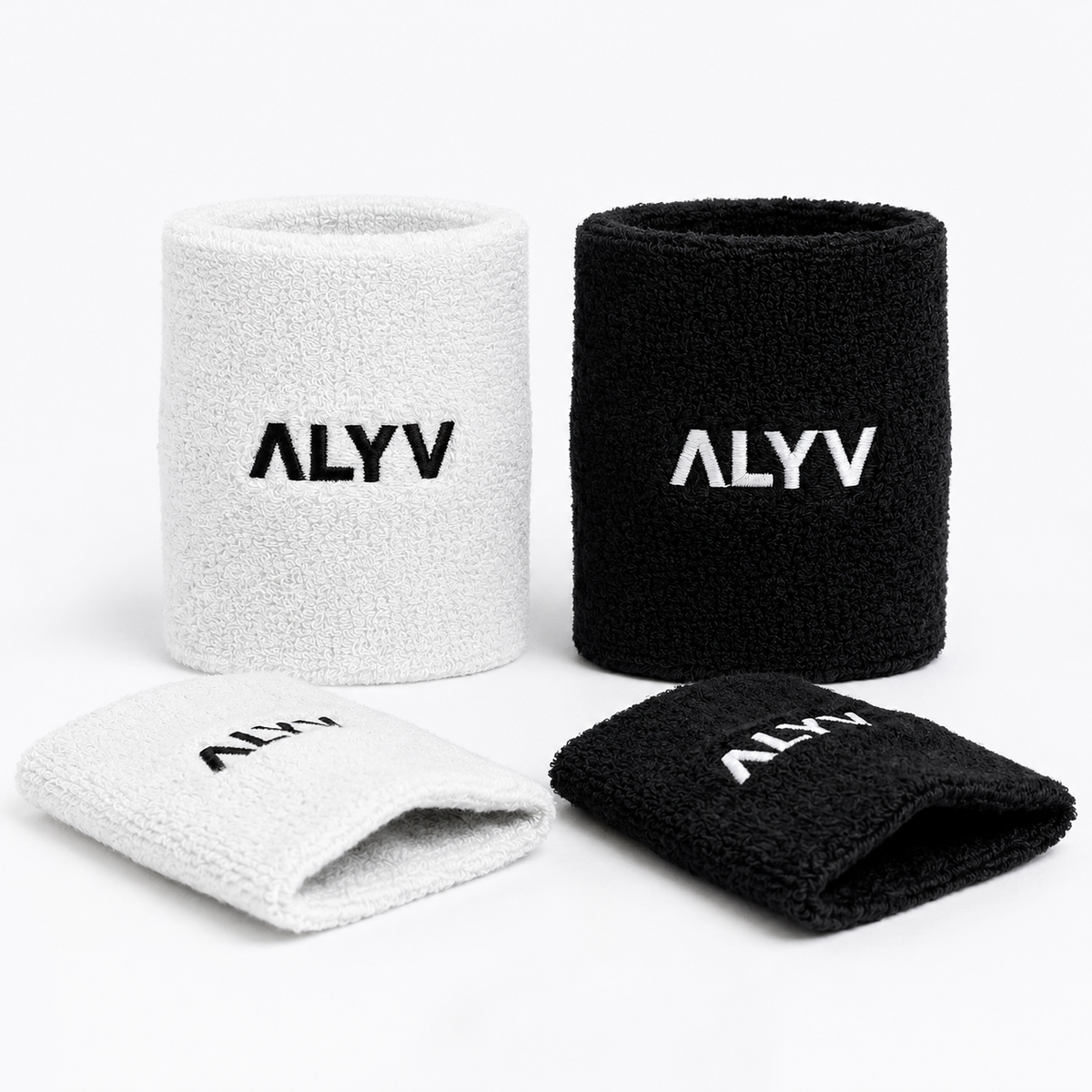 ALYV Sports Wrist Sweatband for Men & Women | White & Black | Set of 4