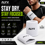 ALYV Sports Wrist Sweatband for Men & Women | White | Set of 2