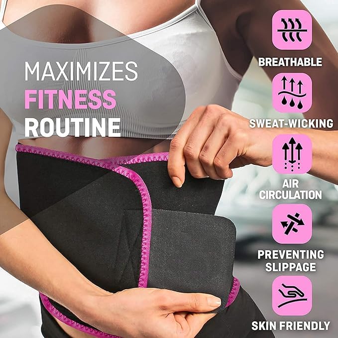 ALYV Premium Sweat Slimming Belt for Men & Women | Waist Trimmer, Tummy Fat Burner & Workout Support Royal Pink