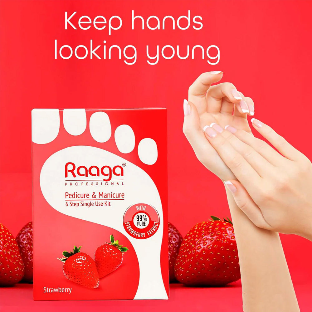 Raaga Professional Strawberry Pedicure And Manicure 6 Step Single Use Kit 63Gm