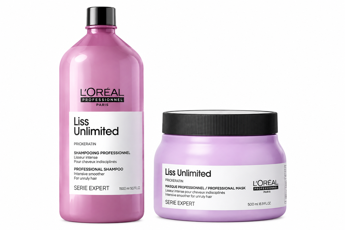 Loreal Paris Paris Professionnel Liss Unlimited Shampoo 1.5Ltr + Liss Unlimited Masque 490gm Combo