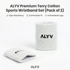 ALYV Sports Wrist Sweatband for Men & Women | White | Set of 2