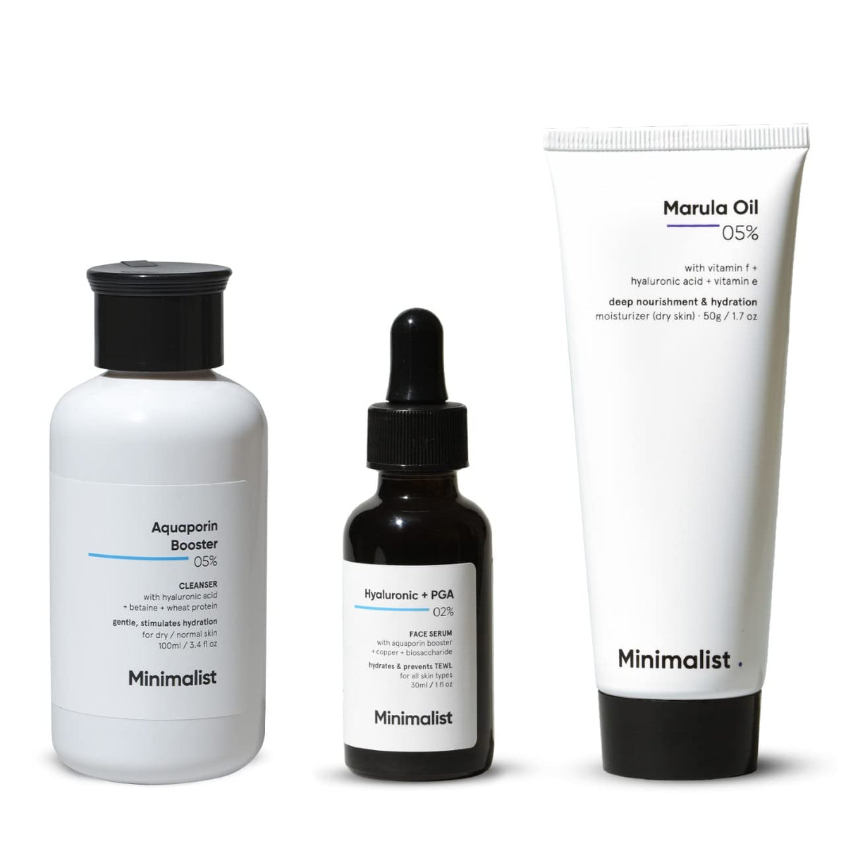 Minimalist Dry Skincare Kit, Routine Kit For Unisex, Face Wash, Moisturizer & Serum Combo