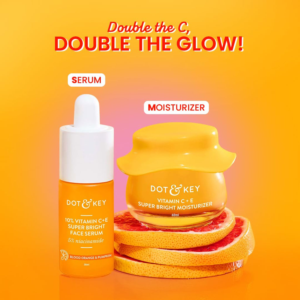 Dot & Key Vitamin C + E Superbright Skin Care Serum & Moisturizer Combo | Vitamin C Moisturizer 60ml & Vitamin C Face Serum 30ml | For Glowing Skin | For Women & Men