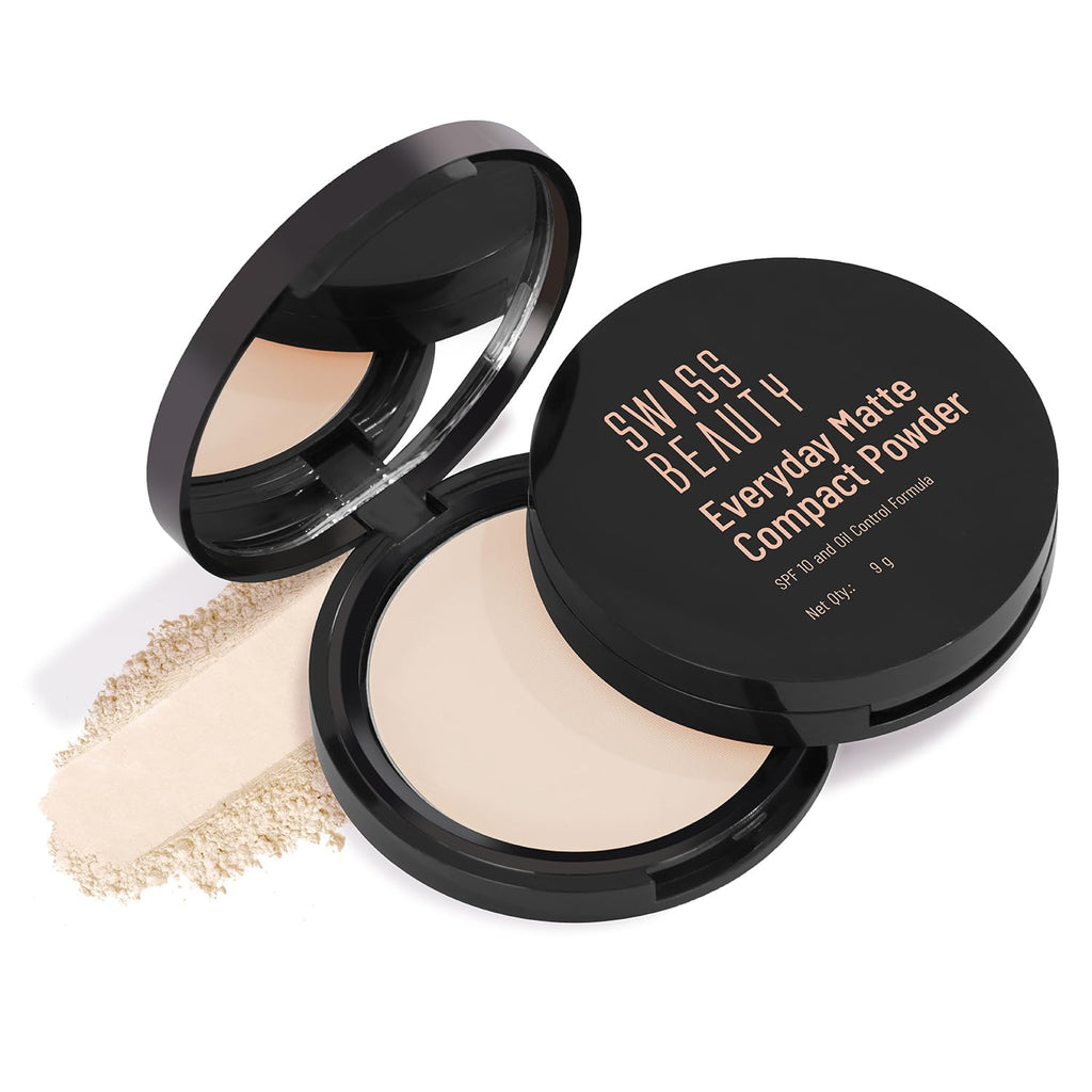 Swiss Beauty Everyday Matte Compact with SPF 10 Shade- 01 Ivory, 9g Pack of 2