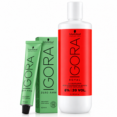 Schwarzkopf Igora Zero AMM 4-0 Medium Brown Natural 60ml + Igora 20 Vol 6% Developer 1000ml Combo