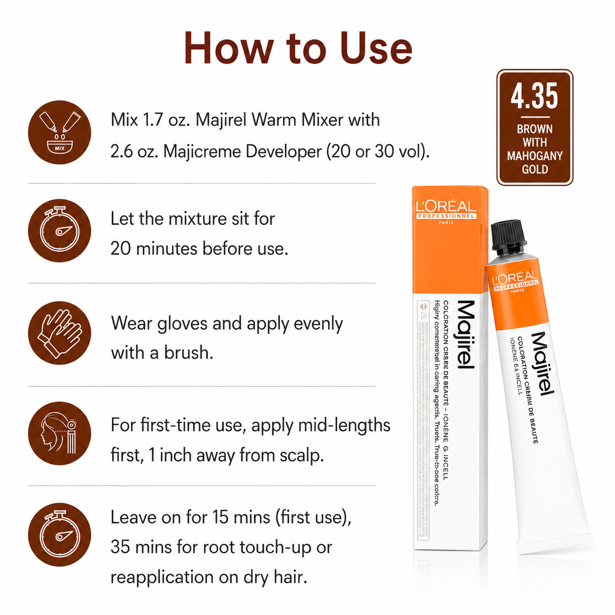 Loreal Majirel 4.35 Brown With Mahogany Gold 60Ml