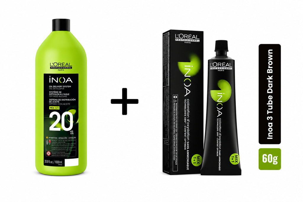 Loreal Inoa Hair Color 60G Shade 3 Dark Brown + Developer 1000ml Combo