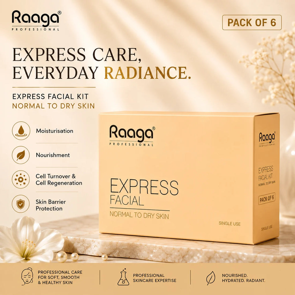 Raaga Professional Express Facial Kit (6 Step Process) Rejuvenates and Revitalises Skin, Improves Skin Texture | Normal To Dry Skin | Pack of 6 (35g X 6)