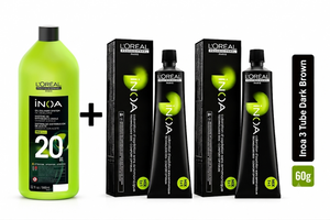 Loreal Inoa Hair Color 60G Shade 3 Dark Brown (2 Tubes + Developer 1000ml Combo)