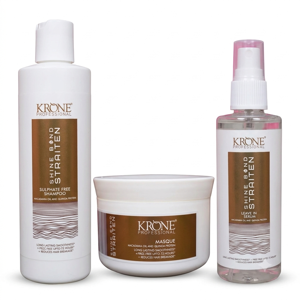 Krone Professional Shine Bond Straightening Shampoo, Conditioner & Serum Combo