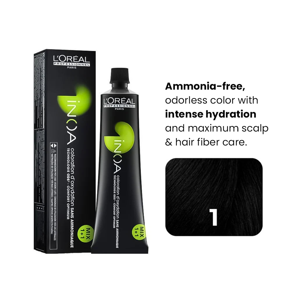 Loreal Inoa Hair Color 60G Shade-1 Black (2 Tubes + Developer 1000ml Combo)
