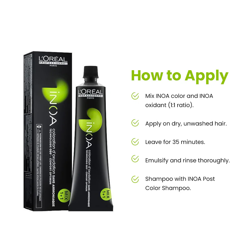 Loreal Inoa Hair Color 60G Shade 1 Black + Developer 1000ml Combo