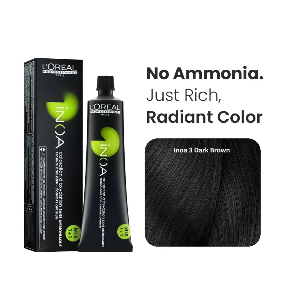 Loreal Inoa Hair Color 60G Shade 3 Dark Brown (2 Tubes + Developer 1000ml Combo)