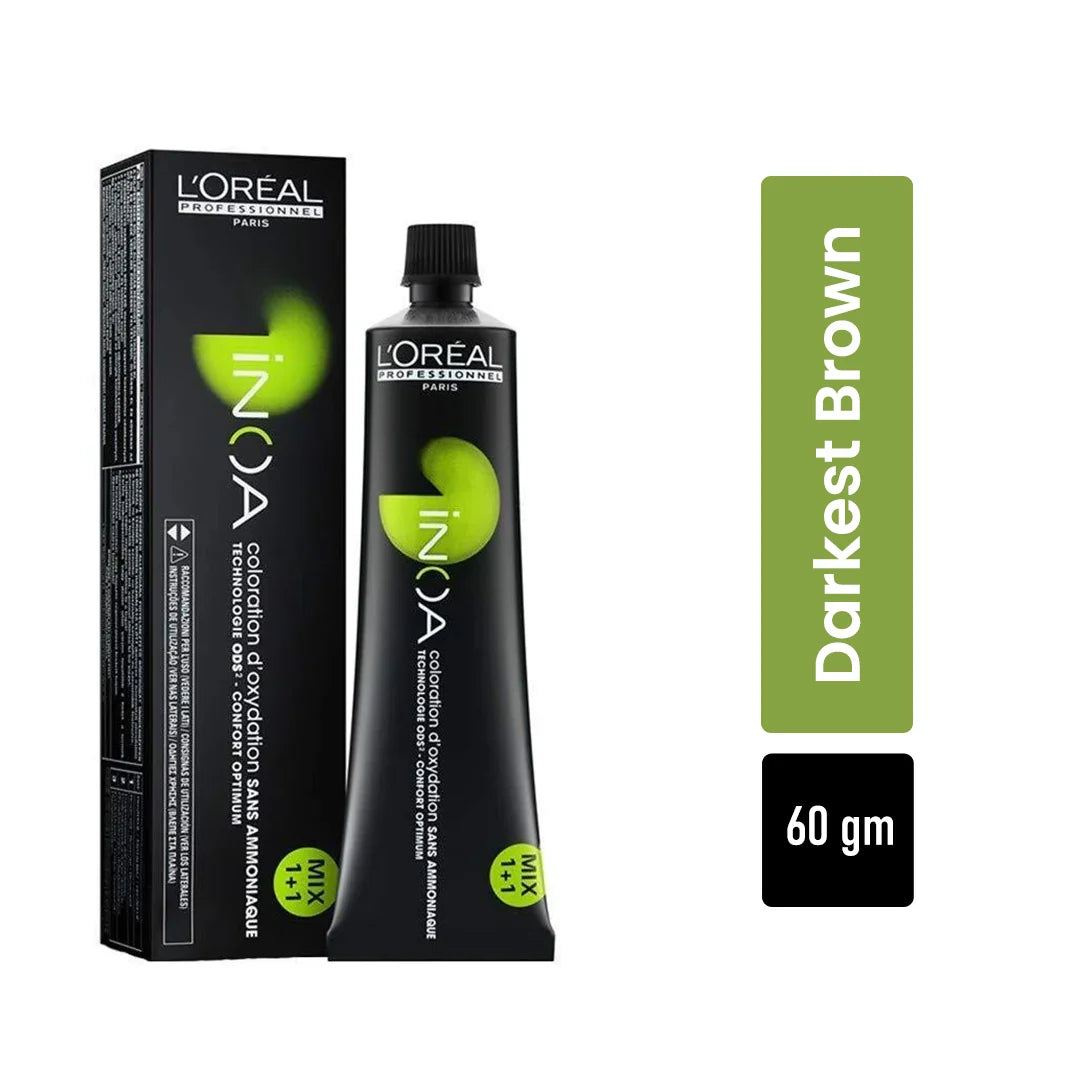 Loreal Inoa Hair Color 60G Shade-2 Darkest Brown (2 Tubes + Developer 1000ml Combo)