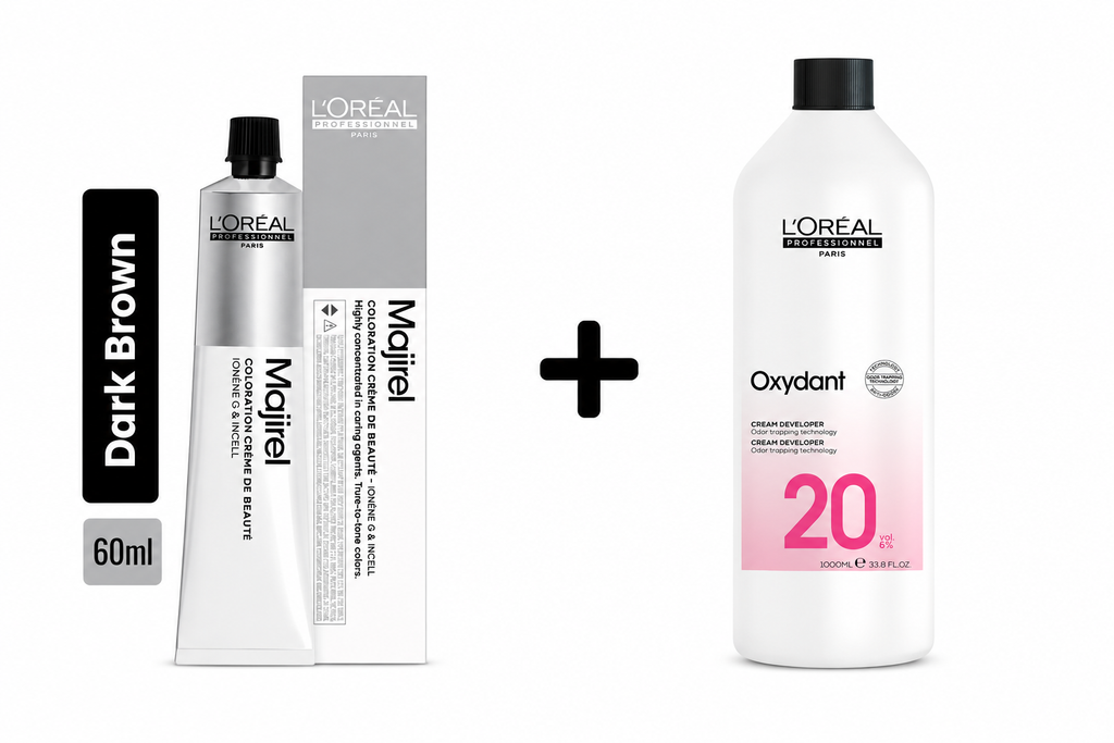 Loreal Majirel Hair Color 60ml  Shade 3.0 Dark Brown + Developer 1000ml Combo