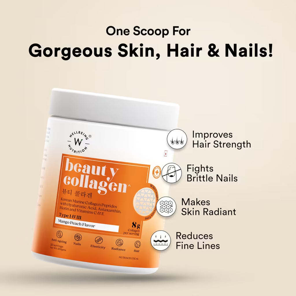 WELLBEING NUTRITION Beauty Korean Marine Collagen Peptides-Mango Peach Flavor-250g