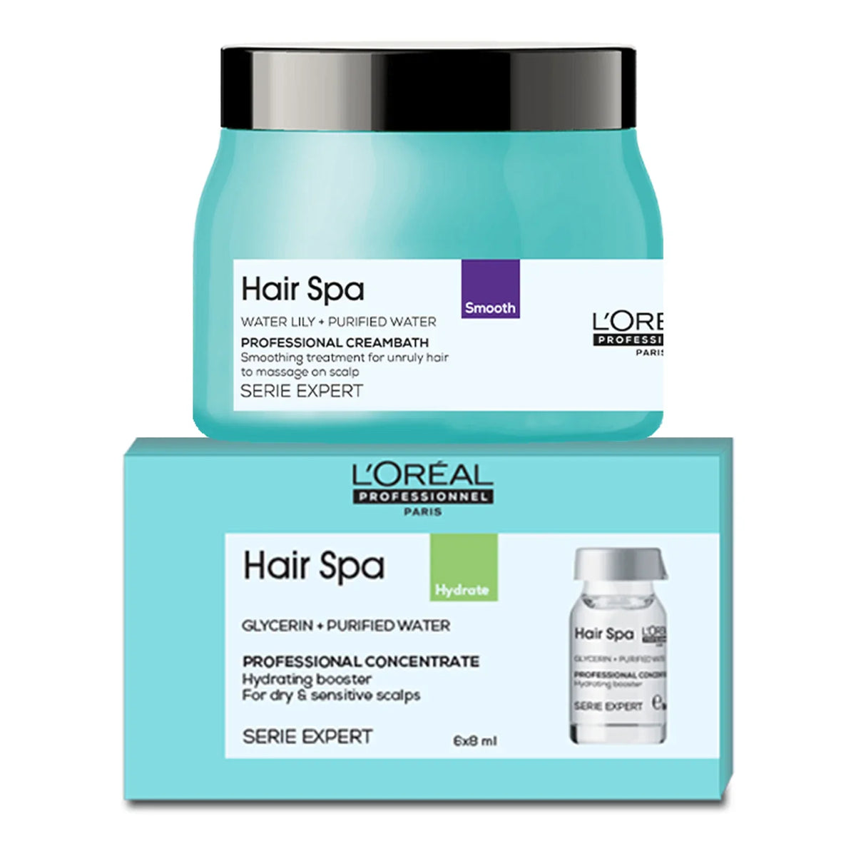 Loreal Hair Spa Smoothing Creambath 490ml + Hydrating Concentrate Combo